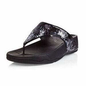 FitFlop Electra Strata Sequin Sandals Cushion Size 7 Black